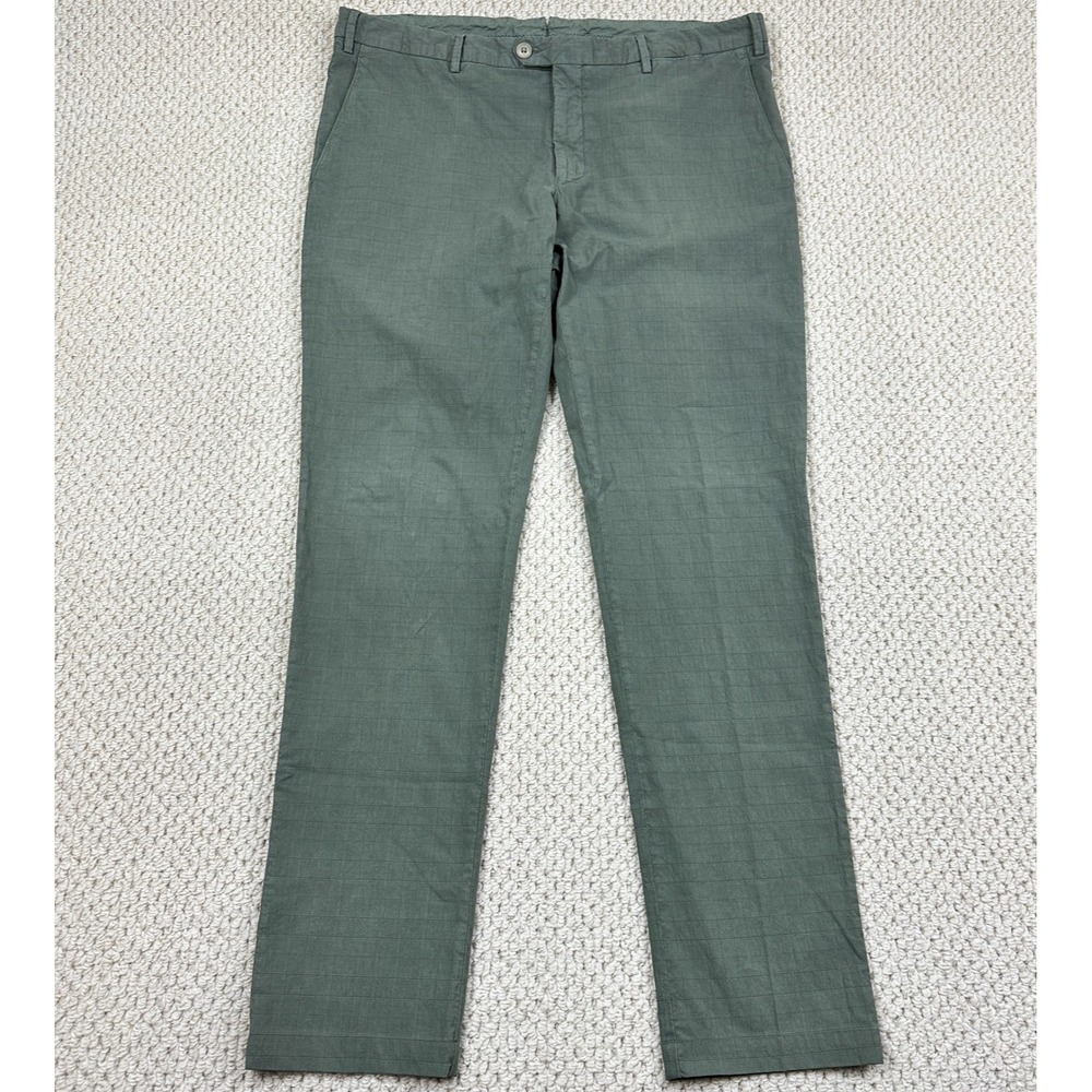Hamilton Vasto Pants Mens 38x33 Green Straight Leg Stretch Trousers Italy Made